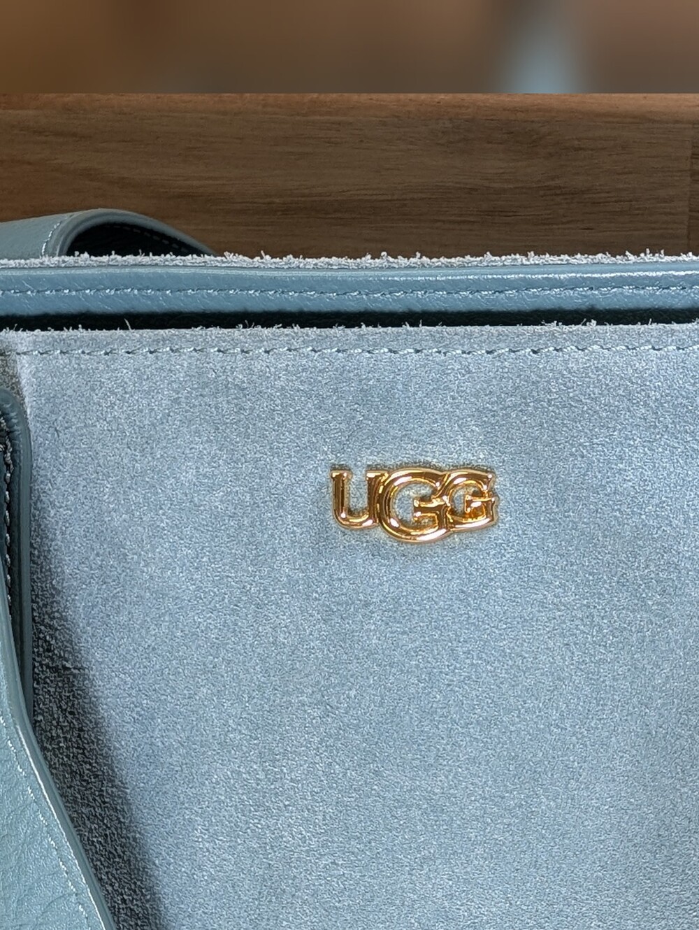 UGG Powder Blue Suede Tote with Gold Logo - Picture 5 of 15